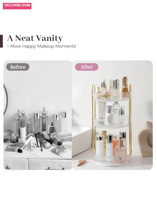 3-Tier 360° Rotating Makeup Organizer for Vanity Countertop - White